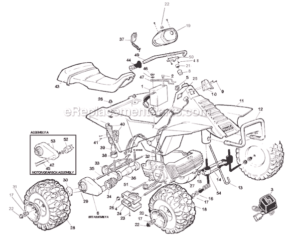 Page A Diagram and Parts List for 75560-9993  Power Wheels Ride-On Cars